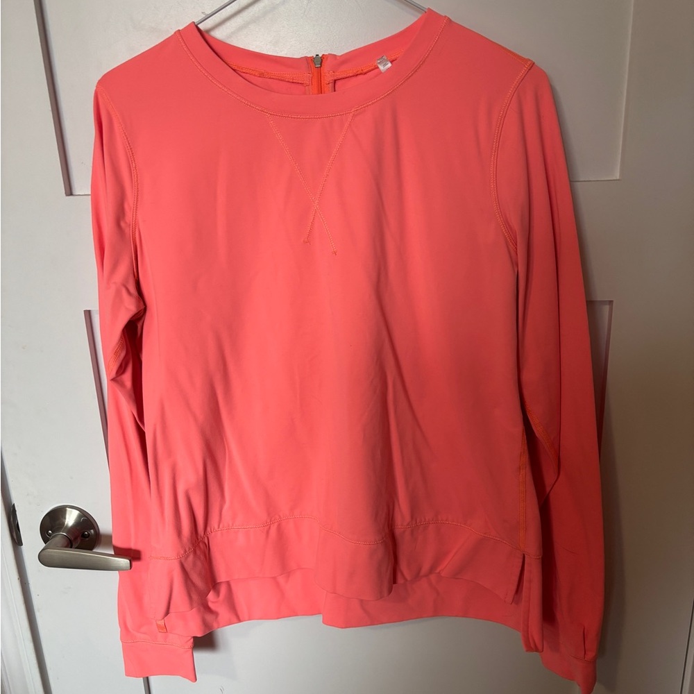 Lululemon Women’s neon Coral Long-Sleeve Rash Guard with zipper back